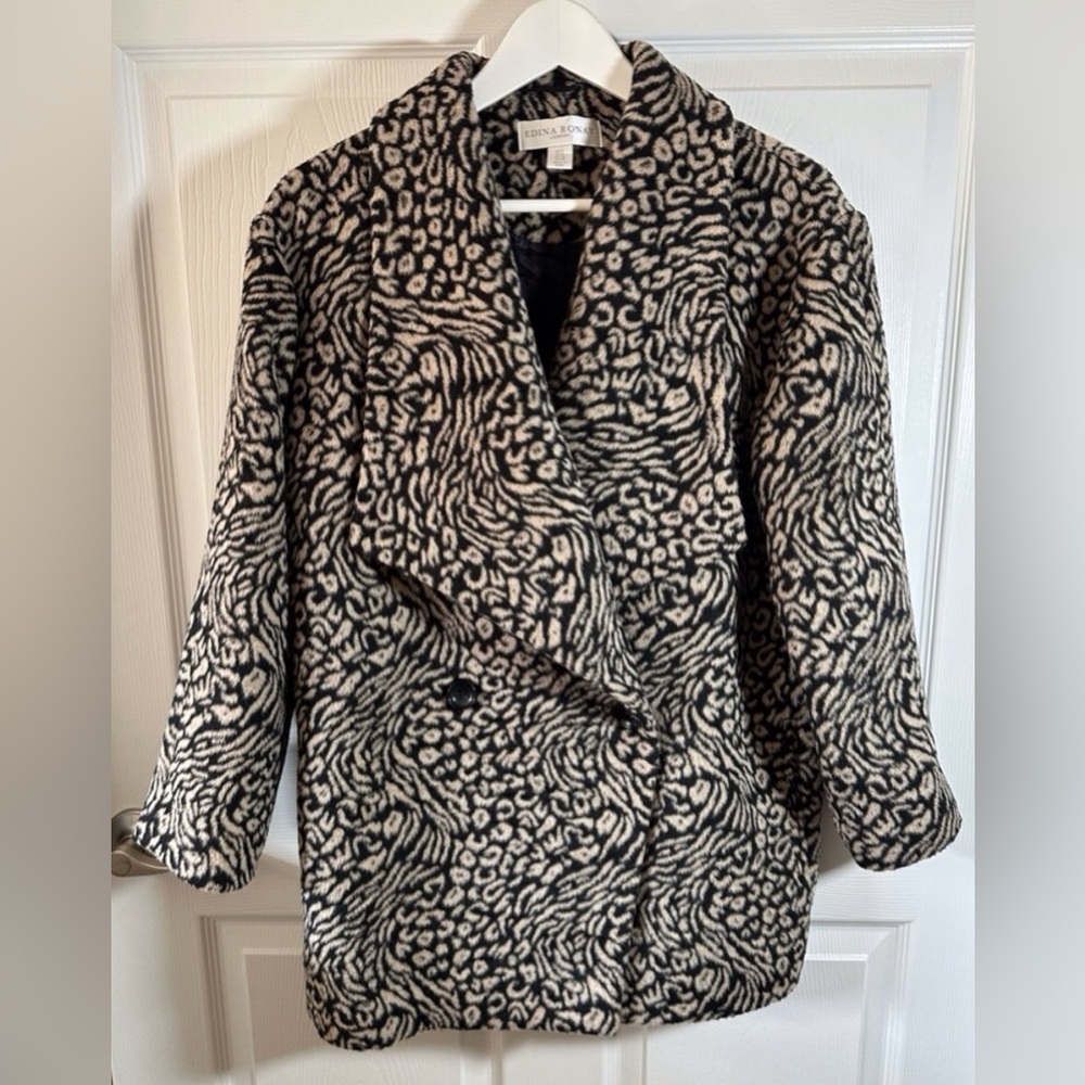Edina Ronay London Double-Breasted Animal Print Jacket Size 6 NWOT